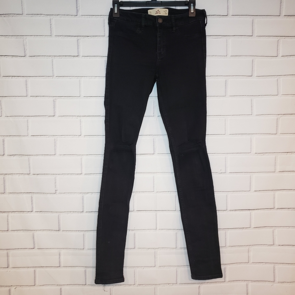 Hollister Black ripped knee super skinny jeans 5L